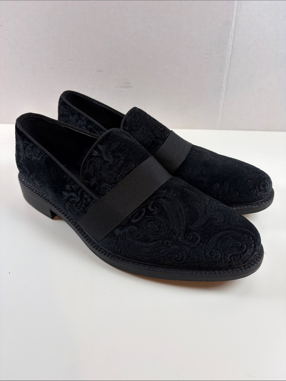 Bruno Marc Black Velvet Paisley Slip-On Tuxedo Loafers Men’s Size 10.5
